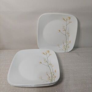4 Corelle Square 8.5" Luncheon Plates Kobe Yellow Forsythia Floral Pattern